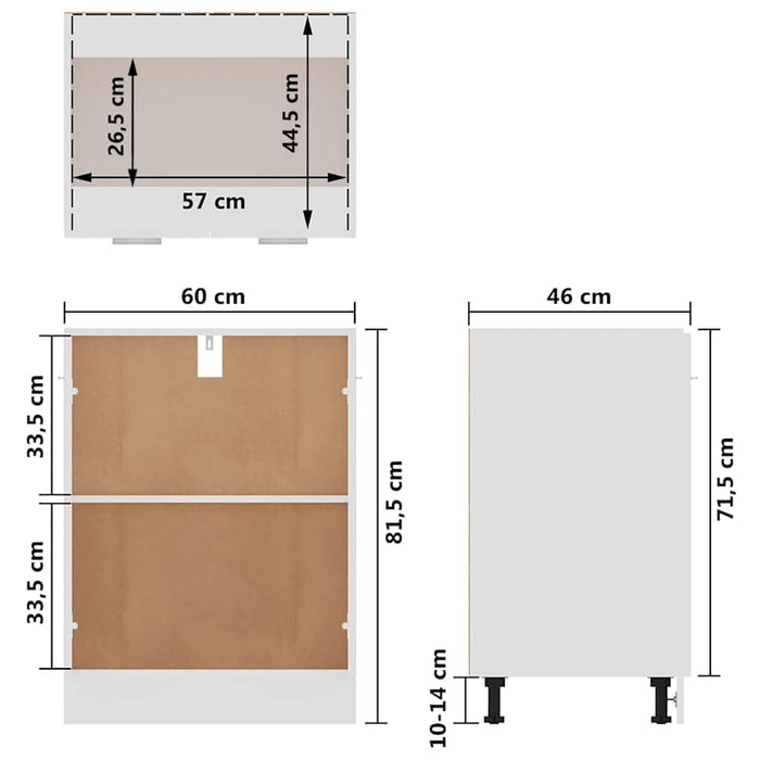 Dulap inferior “Lyon”, alb, 60 x 46 x 81,5 cm, lemn prelucrat WALTI