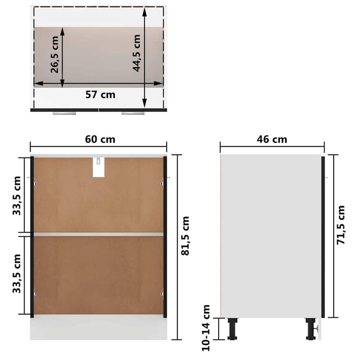Dulap inferior “Lyon”, negru, 60 x 46 x 81,5 cm, lemn prelucrat WALTI