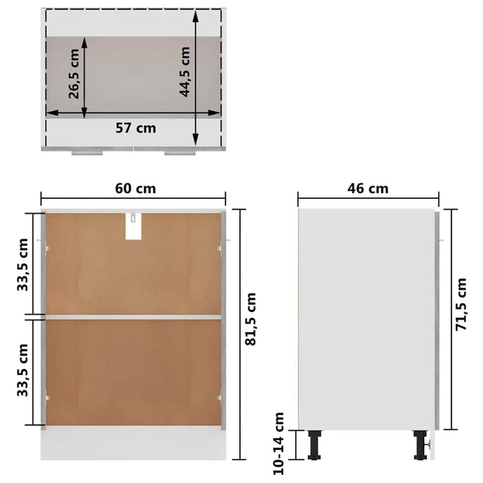 Dulap inferior “Lyon”, gri beton, 60 x 46 x 81,5 cm WALTI