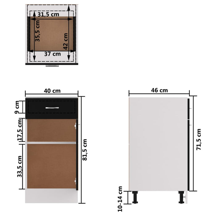Dulap inferior cu sertar “Lyon”, negru, 40x46x81,5 cm WALTI