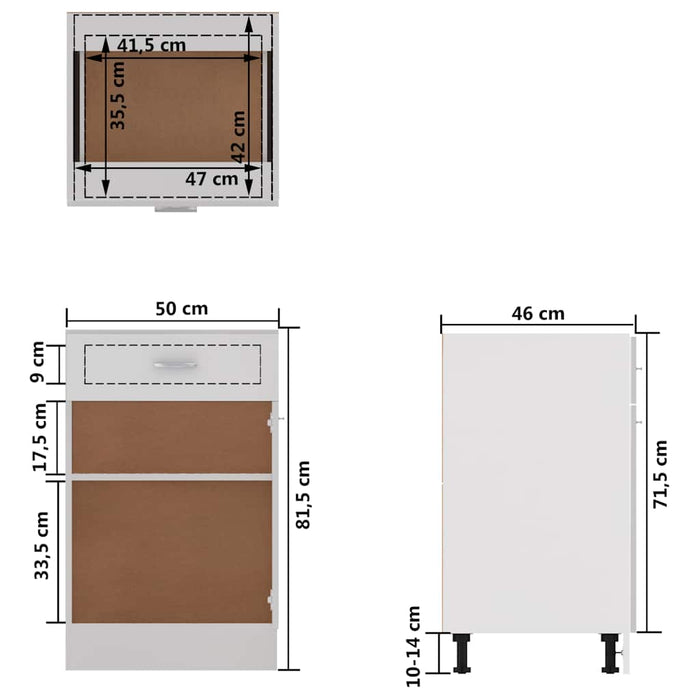 Dulap inferior cu sertar “Lyon”, alb, 50x46x81,5 cm WALTI