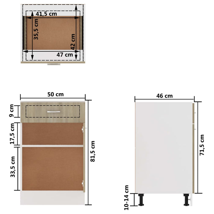 Dulap inferior cu sertar “Lyon”, stejar Sonoma, 50x46x81,5 cm - WALTI WALTI