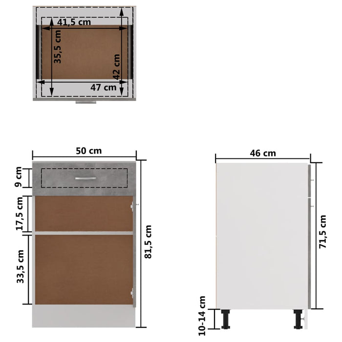 Dulap inferior cu sertar gri beton 50x46x81,5 cm lemn prelucrat WALTI