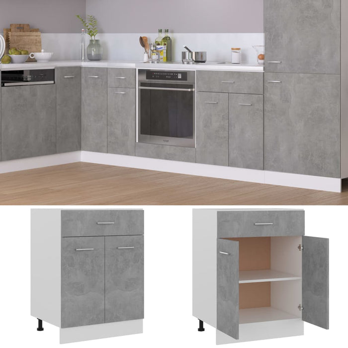 Dulap inferior cu sertar, gri beton 60x46x81,5 cm lemn compozit WALTI