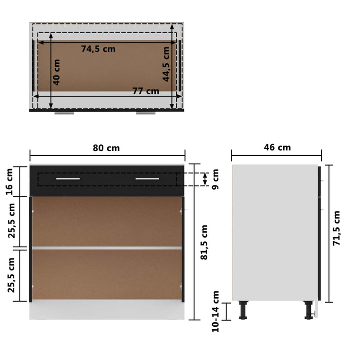 Dulap inferior cu sertar, negru, 80 x 46 x 81,5 cm, PAL WALTI