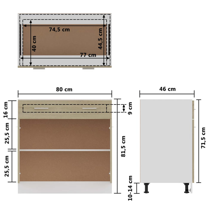 Dulap inferior cu sertar, stejar Sonoma, 80x46x81,5 cm, lemn WALTI