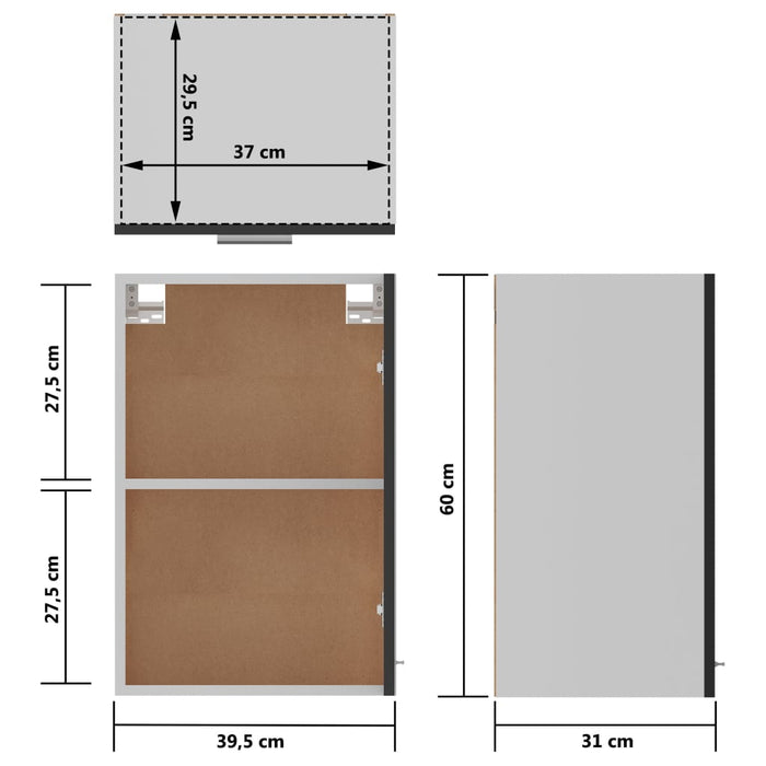 Dulap suspendat “Lyon” negru extralucios 39,5x31x60 cm WALTI