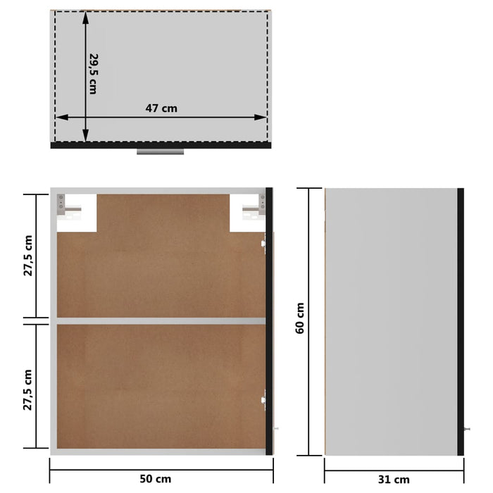 Dulap suspendat, negru, 50 x 31 x 60 cm, PAL WALTI