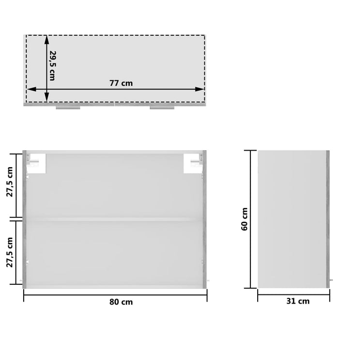 Dulap din sticlă suspendat gri beton 80x31x60 cm lemn prelucrat WALTI