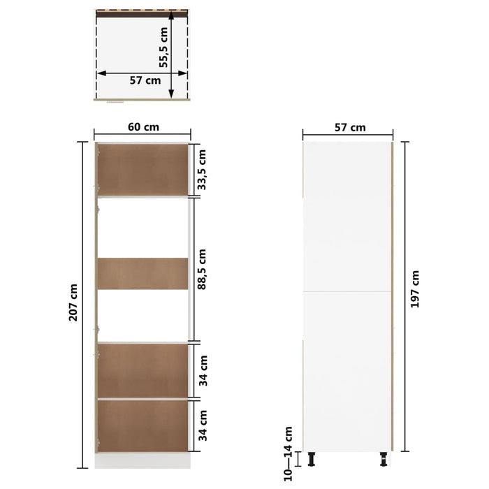 Dulap de frigider, stejar sonoma, 60x57x207 cm, lemn prelucrat WALTI