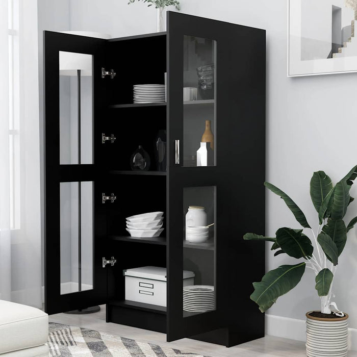 Dulap cu vitrină, negru, 82,5x30,5x150 cm, lemn prelucrat - WALTI WALTI