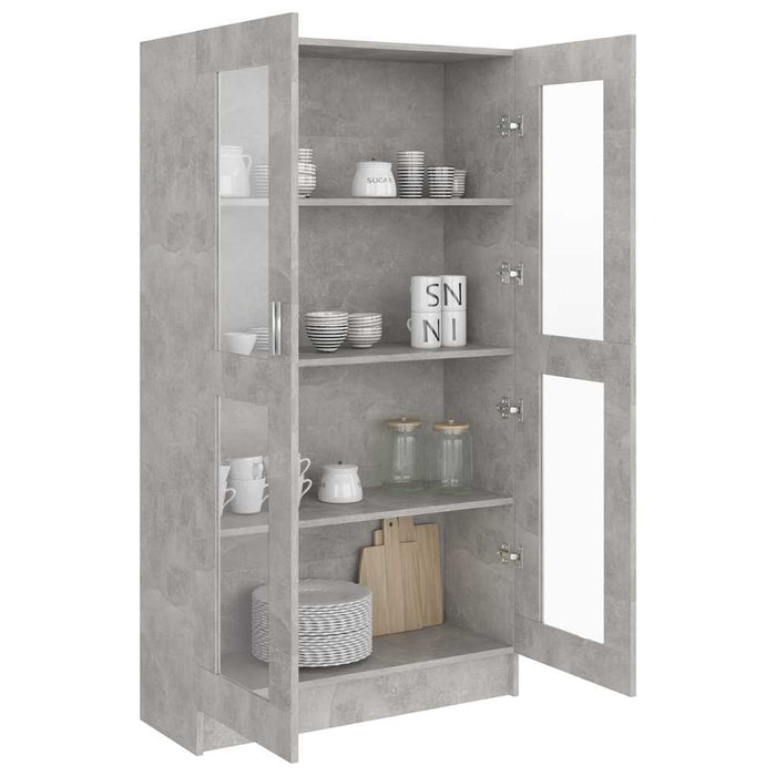 Dulap cu vitrină, gri beton, 82,5x30,5x150 cm, lemn prelucrat - WALTI WALTI