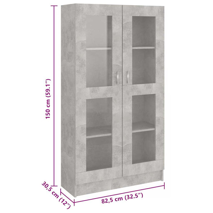 Dulap cu vitrină, gri beton, 82,5x30,5x150 cm, lemn prelucrat - WALTI WALTI