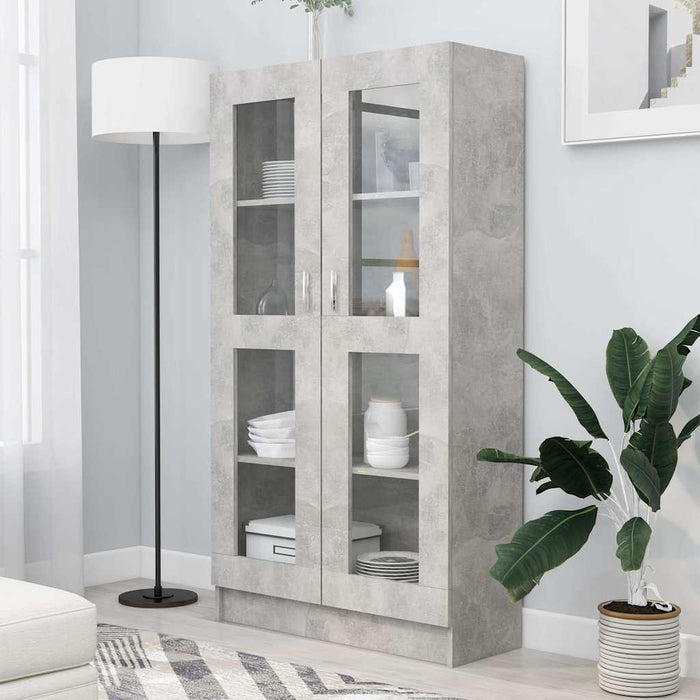 Dulap cu vitrină, gri beton, 82,5x30,5x150 cm, lemn prelucrat - WALTI WALTI