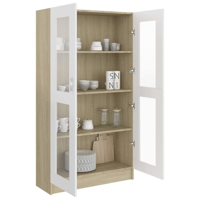 Dulap cu vitrină, alb&stejar Sonoma, 82,5 x 30,5 x 150 cm, PAL WALTI