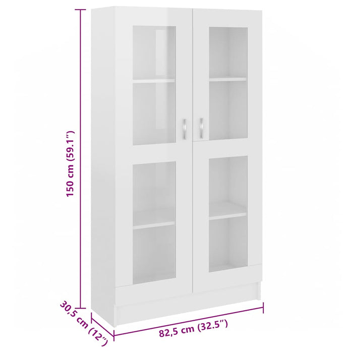 Dulap vitrină, alb extralucios 82,5x30,5x150 cm lemn prelucrat WALTI