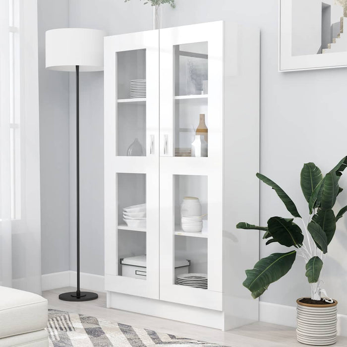 Dulap vitrină, alb extralucios 82,5x30,5x150 cm lemn prelucrat WALTI