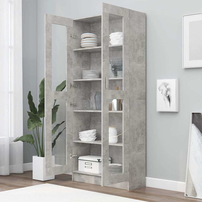 Dulap cu vitrină, gri beton, 82,5x30,5x185 cm, lemn prelucrat WALTI