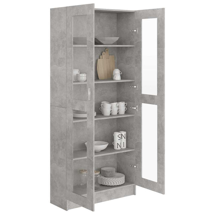 Dulap cu vitrină, gri beton, 82,5x30,5x185 cm, lemn prelucrat WALTI
