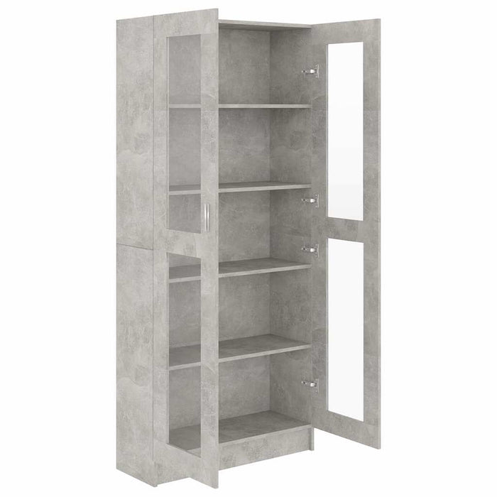 Dulap cu vitrină, gri beton, 82,5x30,5x185 cm, lemn prelucrat WALTI