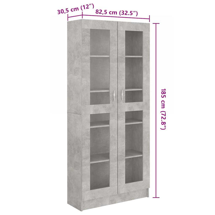 Dulap cu vitrină, gri beton, 82,5x30,5x185 cm, lemn prelucrat WALTI
