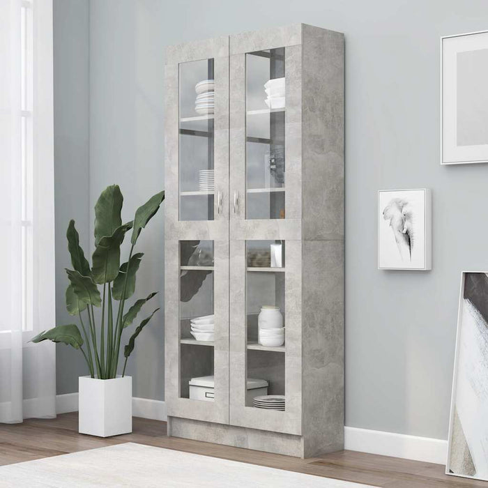 Dulap cu vitrină, gri beton, 82,5x30,5x185 cm, lemn prelucrat WALTI