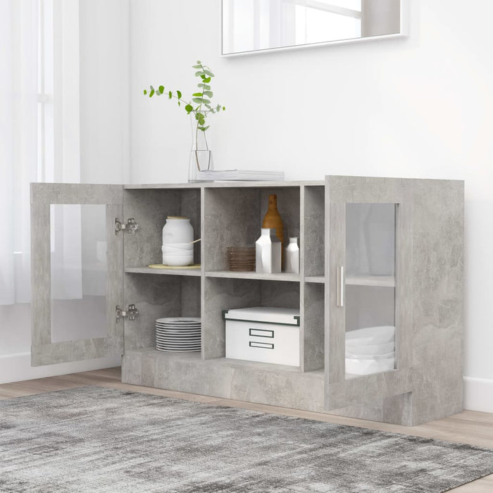 Dulap cu vitrină, gri beton, 120x30,5x70 cm, lemn prelucrat - WALTI WALTI