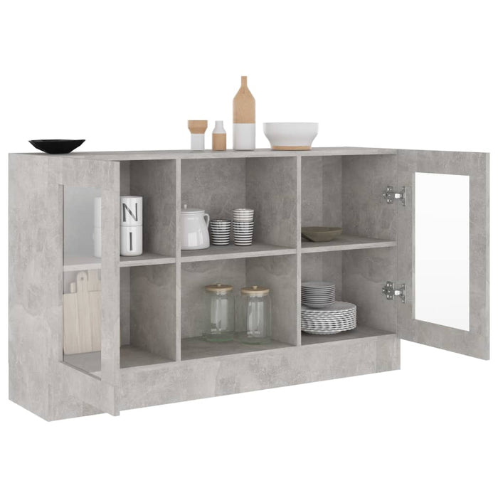 Dulap cu vitrină, gri beton, 120x30,5x70 cm, lemn prelucrat - WALTI WALTI