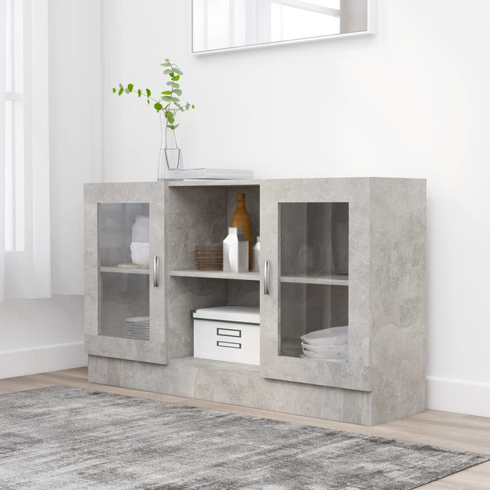 Dulap cu vitrină, gri beton, 120x30,5x70 cm, lemn prelucrat - WALTI WALTI