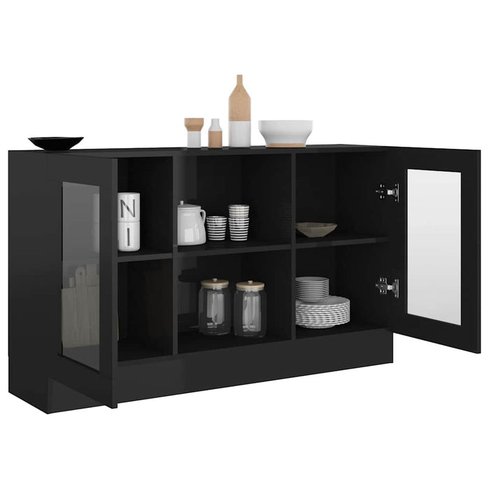 Dulap vitrină, negru extralucios, 120x30,5x70 cm lemn prelucrat WALTI