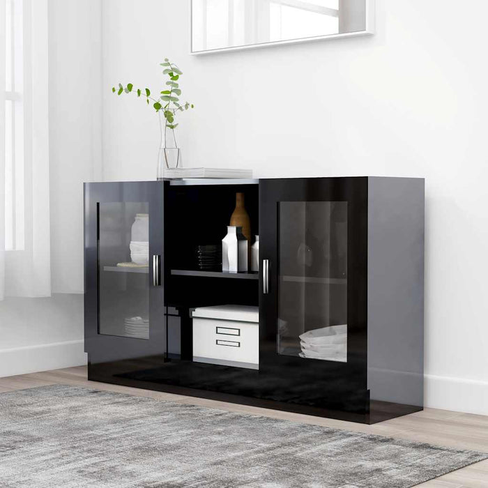 Dulap vitrină, negru extralucios, 120x30,5x70 cm lemn prelucrat WALTI