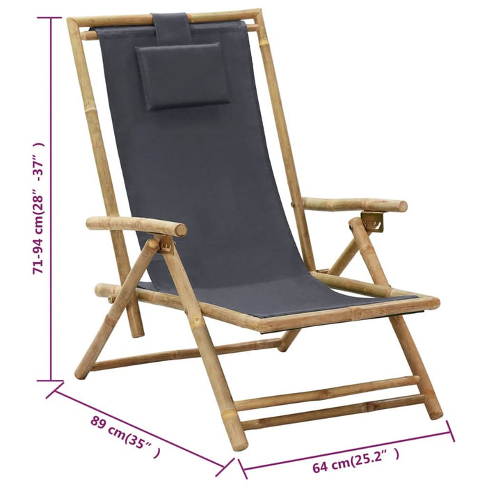 Scaun rabatabil de relaxare, gri închis, bambus & țesătură - WALTI WALTI