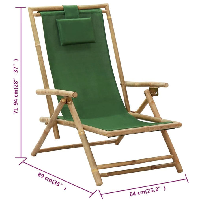 Scaun rabatabil de relaxare, verde, bambus & țesătură - WALTI WALTI