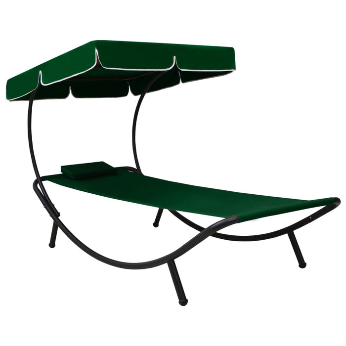 Pat șezlong de exterior cu baldachin și pernă, verde - WALTI WALTI