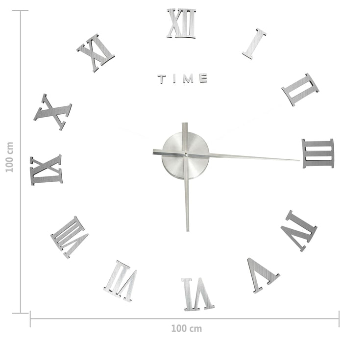 Ceas de perete 3D, argintiu, 100 cm, XXL, design modern - WALTI WALTI