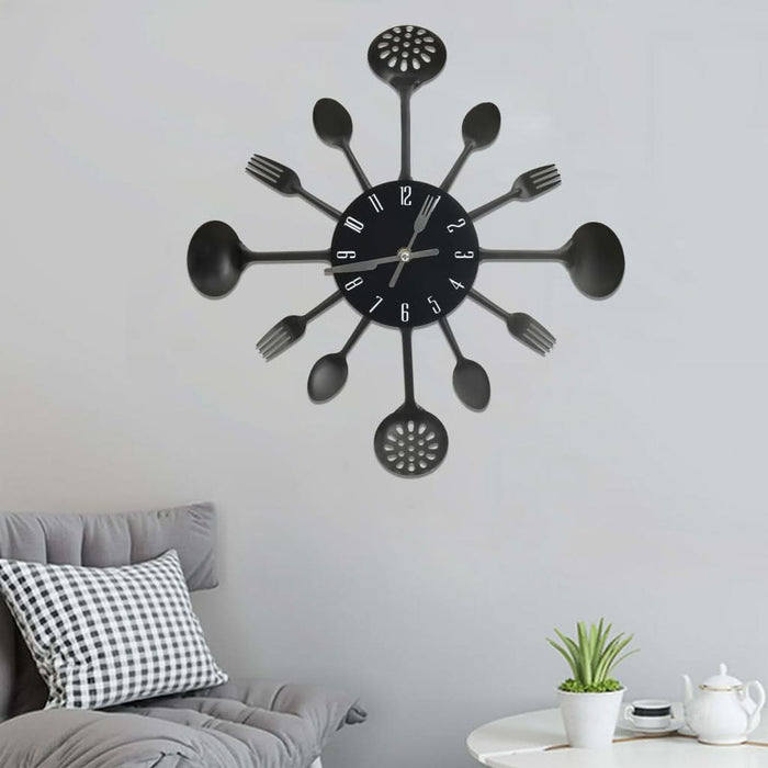 Ceas perete cu model lingură/furculiță, negru, 40 cm, aluminiu - WALTI WALTI