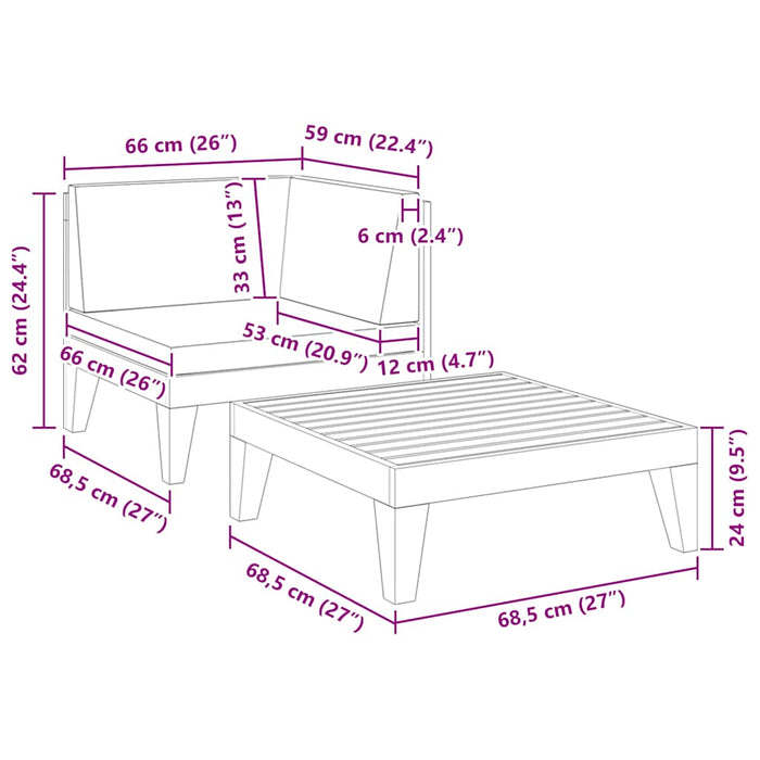 Set mobilier de grădină cu perne, 2 piese, lemn masiv de acacia WALTI