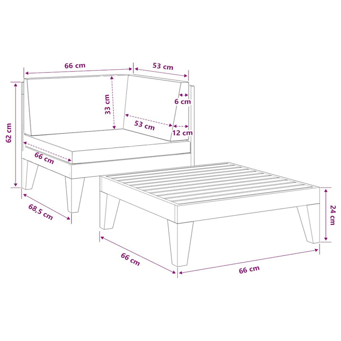 Set mobilier grădină cu perne, 2 piese, lemn masiv de acacia WALTI