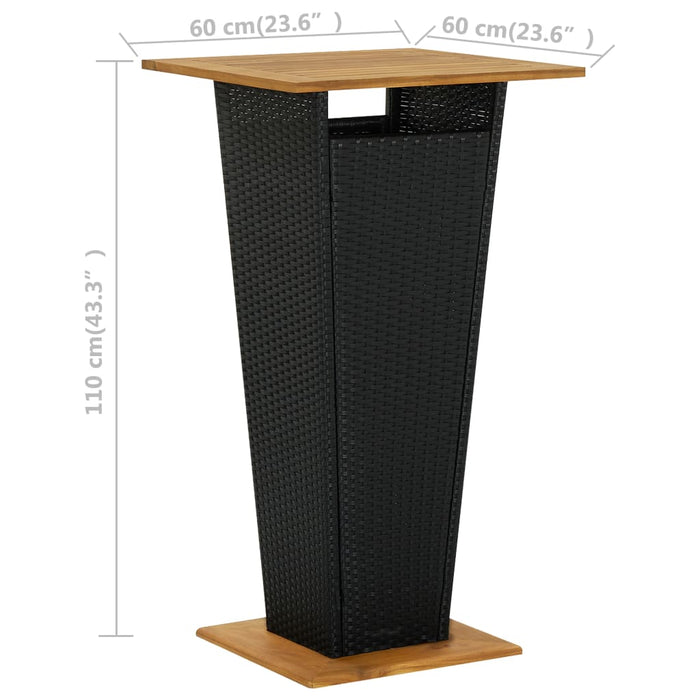 Masă de bar, negru, 60x60x110 cm, poliratan/lemn masiv acacia - WALTI WALTI