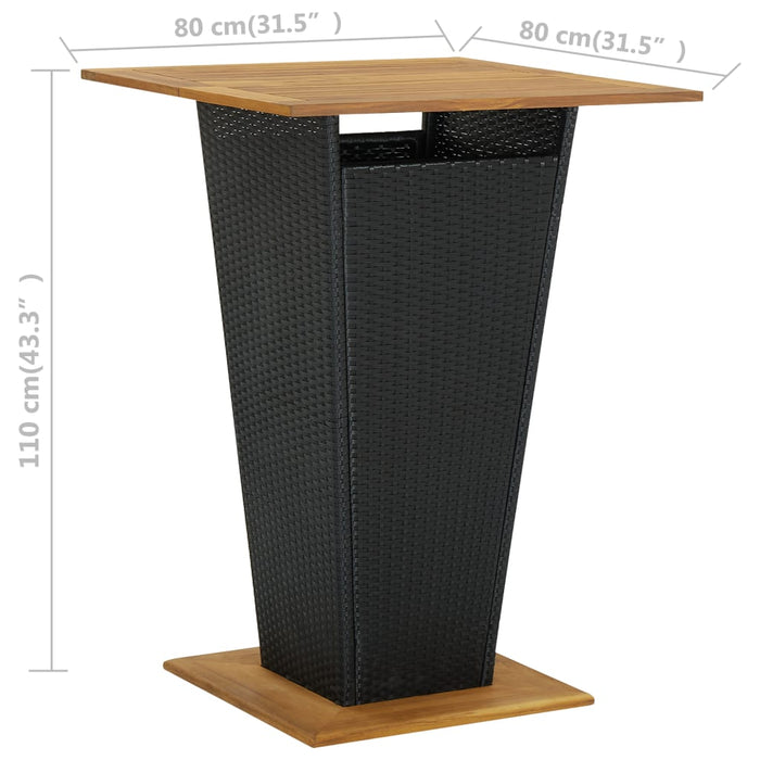 Masă de bar, negru, 80x80x110 cm, poliratan/lemn masiv acacia WALTI