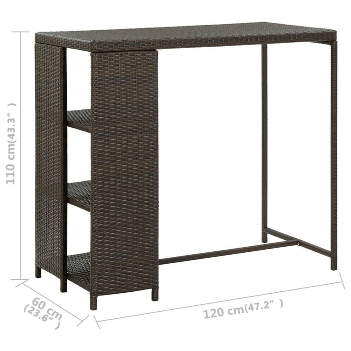 Masă de bar cu raft depozitare, maro, 120x60x110 cm, poliratan - WALTI WALTI