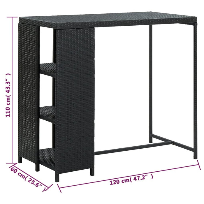 Masă de bar cu raft depozitare, negru, 120x60x110 cm, poliratan - WALTI WALTI