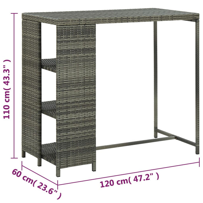 Masă de bar cu raft de depozitare, gri 120x60x110 cm, poliratan - WALTI WALTI