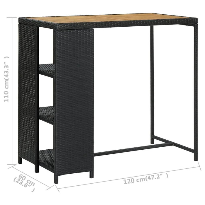 Masă de bar cu raft de depozitare negru 120x60x110 cm poliratan - WALTI WALTI
