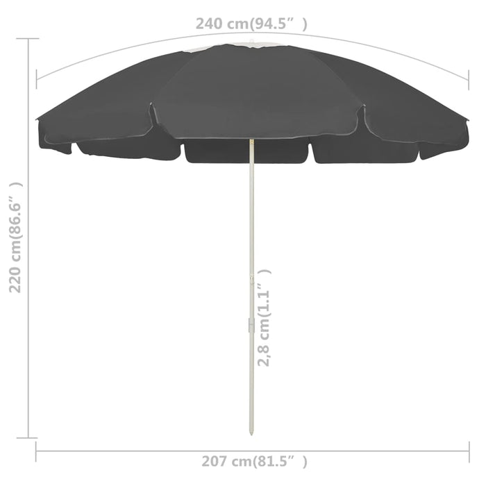 Umbrelă de soare de plajă, antracit, 240 cm - WALTI WALTI