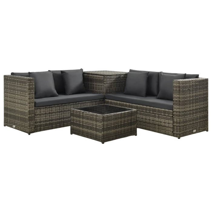 Set mobilier de grădină cu perne, 4 piese, poliratan, gri WALTI