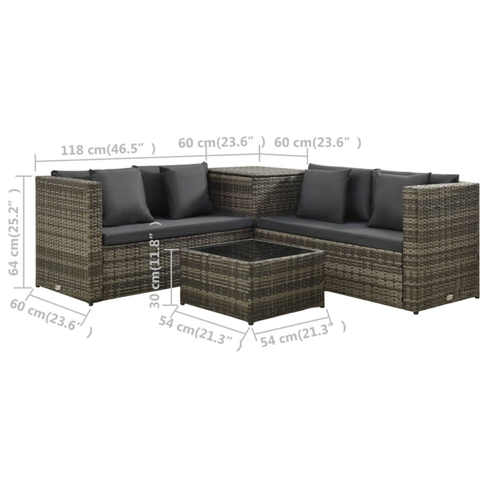 Set mobilier de grădină cu perne, 4 piese, poliratan, gri WALTI