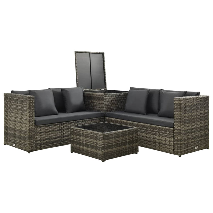 Set mobilier de grădină cu perne, 4 piese, poliratan, gri WALTI