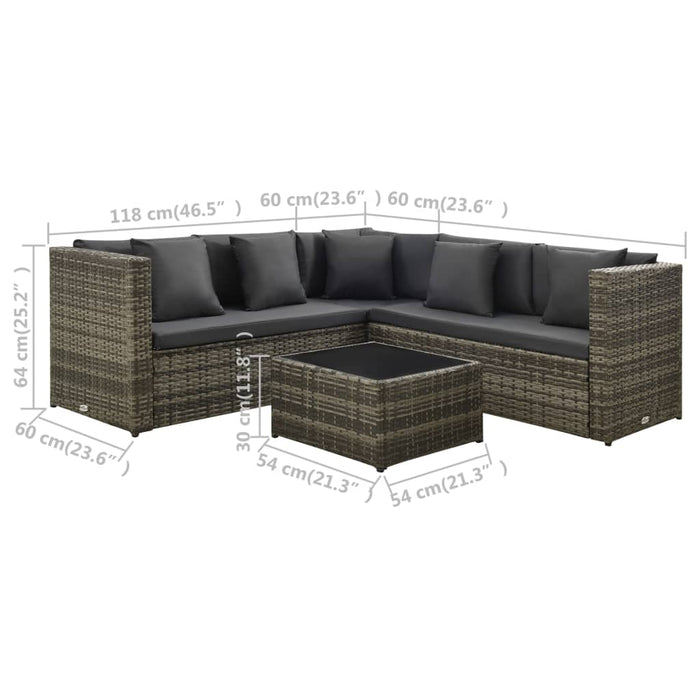 Set mobilier de grădină cu perne, 4 piese, poliratan, gri - WALTI WALTI