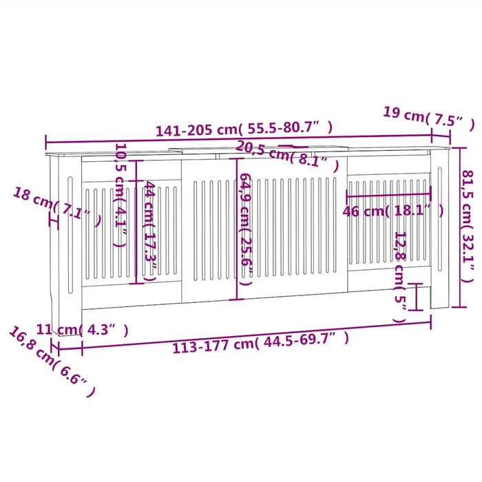 Mască pentru calorifer, negru, 205 cm, lemn prelucrat WALTI
